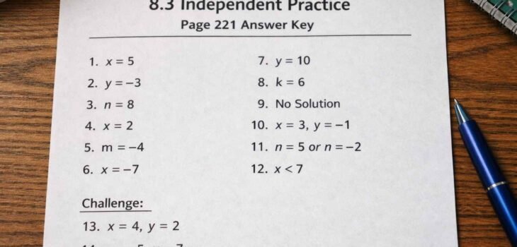 8.3 independent practice page 221 answer key