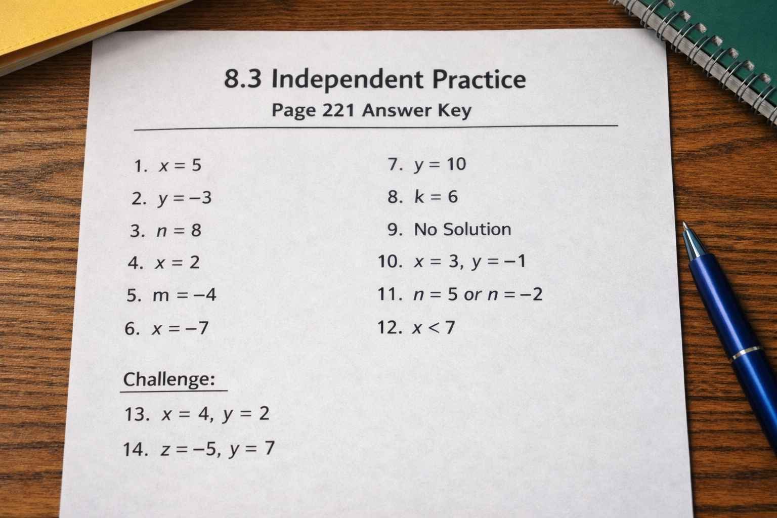 8.3 independent practice page 221 answer key